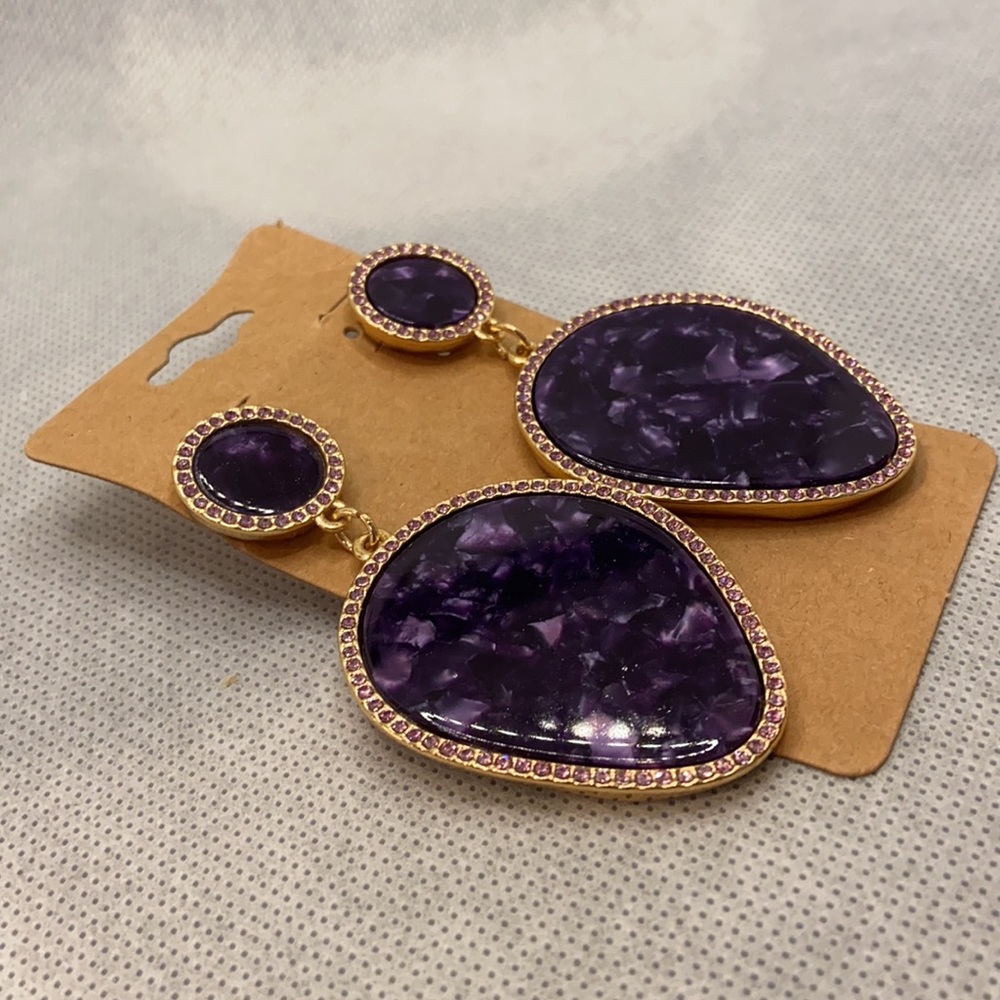 Statement Purple Dangle Earrings - image 3